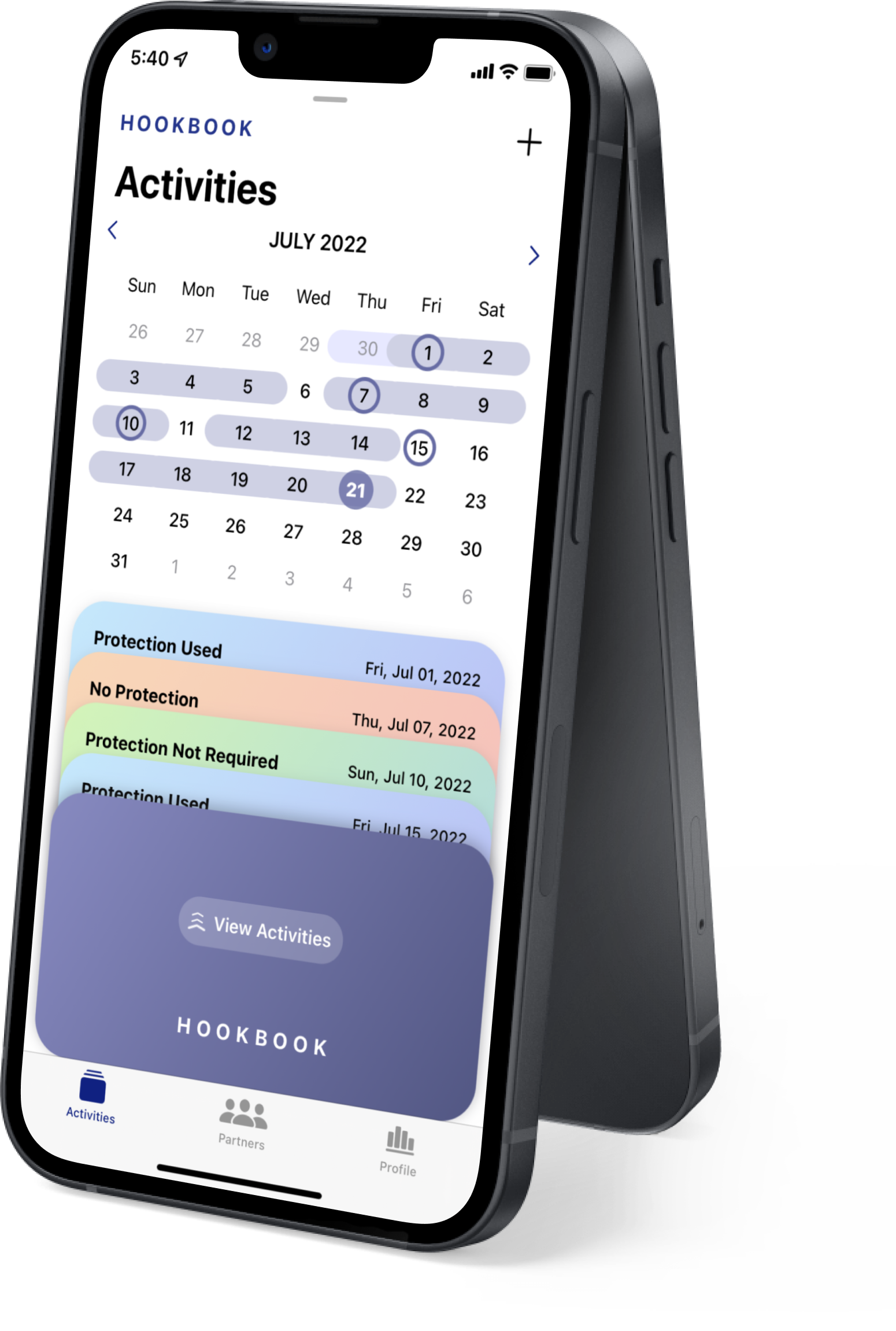 HookBook activity calendar on iPhone
