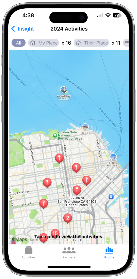 HookBook activity map with location filters